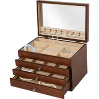 Futchoy 4-stufiger Schmuckkasten mit Spiegel Schmuckkästchen aus Holzwerkstoff Schmuckkoffer für Ringe, Ohrringe, Armbänder, Halsketten 30x20x20.6cm