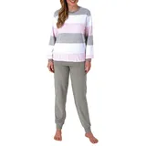 Normann Pyjama Damen Frottee Pyjama mit Bündchen in Block Streifenoptik rosa 60-62