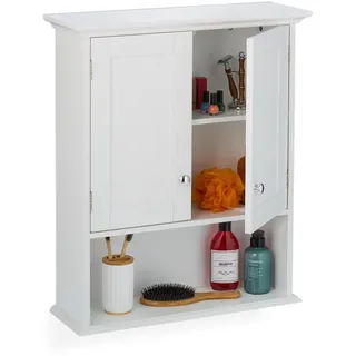 Relaxdays Hängeschrank Bad, 3 Fächer, HBT: 70,5 x 60 x 20 cm, Magnetverschluss, Landhausstil, schmaler Wandschrank, weiß