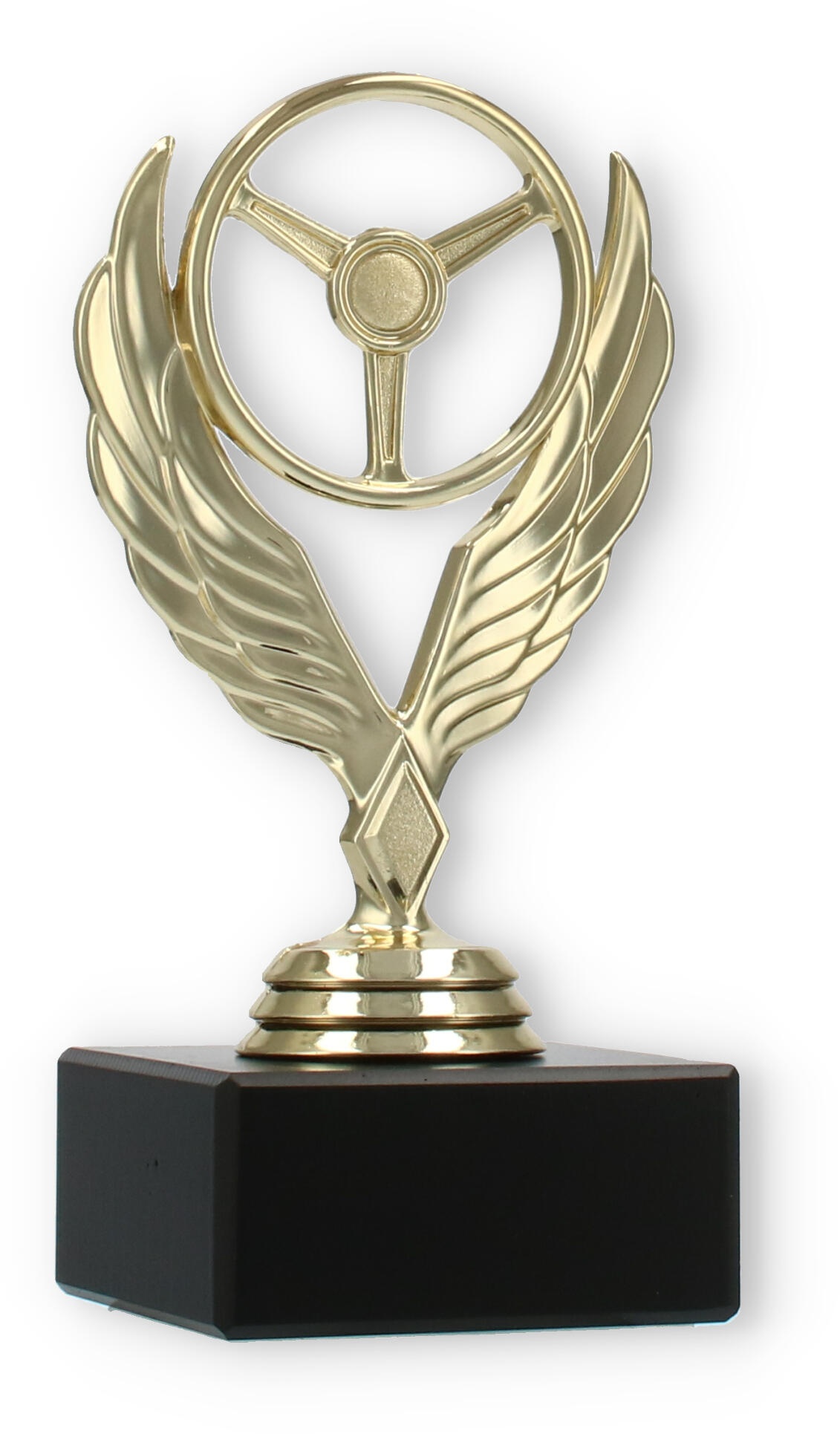 Pokal Kunststofffigur Beflügeltes Lenkrad gold auf schwarzem Marmorsockel 15,0cm