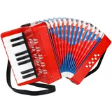 Akkordeon Kinder, Piano Akkordeon 17 Tasten 8 Bässe, Akkordeon Musikinstrument mit Einstellbare Tragerieme, Akkordeon Erwachsene und Kinder ab 3 Jahre, Ziehharmonika Kinder Geschenk für Anfänger, Rot
