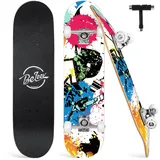 BELEEV Skateboard für Anfänger, Cruiser, 79 x 20 cm, 7 Schichten kanadischer Ahorn, Double Kick Deck Concave, Rot