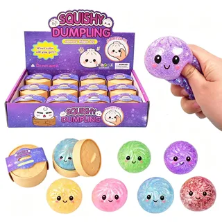 12Stück Glitter Dumpling Squishy, Mini Squishy Dumplings Mystery Box, Weiche Fidget Toy Anti Stress Spielzeug, Dumpling Toys mit Dampfgarer für Kinder & Erwachsene