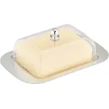 Relaxdays Butterdose 10019113, aus Edelstahl / Kunststoff, rechteckig, 18,5 x 12 x 7 cm, silber / transparent