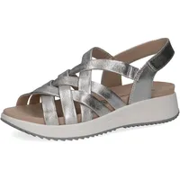 CAPRICE Damen Sandalen flach aus Leder Bequem, Silber (Silver Metal.), 38 EU