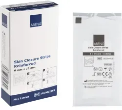 ABENA® Wundnahtstreifen, mit 3 Streifen, steril, weiß 1010002053 , 1 Karton = 16 Packungen à 70 Stück, Maße: 6 x 75 mm
