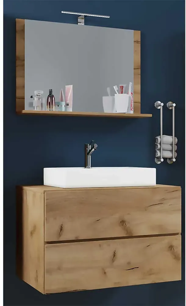 Gäste WC Badmöbel in Wildeiche Honigfarben Wandmontage (zweiteilig)
