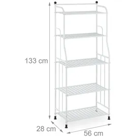 Relaxdays Standregal, Stahl, HxBxT: 133 x 56 x 28 cm, Regal Küche & Bad, 5 Gitterablagen, Metallregal stehend, weiß