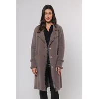 Longstrickjacke RINO & PELLE "CATENA", Damen, Gr. L (40), grau (taupe), Feinstrick, Obermaterial: 68% Polyamid, 24% Polyester, 8% Viskose, unifarben, gerade knielang, V-Ausschnitt, leicht ausgefranste Kante, Strickjacken Longstrickjacke, mit Fransendetails und Knöpfen