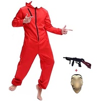 Yigoo Karneval Halloween Bankräuber Fasching Kostüm Overall mit Maske und Spielzeugpistole Cosplay für Herren, Damen Erwachsene Rot S