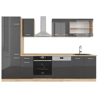 Vicco Küchenzeile R-Line 300 cm Anthrazit Hochglanz/Goldkraft Eiche