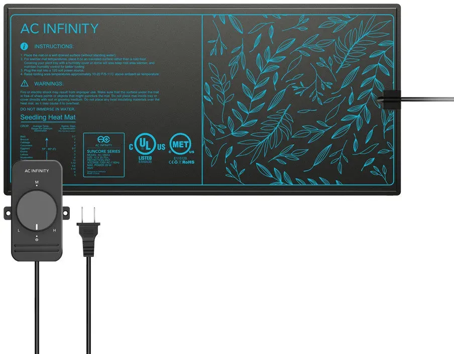 AC Infinity SUNCORE S3, wasserfeste Heizmatte für Keimlinge mit Heizungs-Controller, 25,4 cm x 52,7 cm