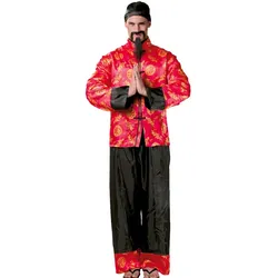 Asiatisches Herrenkostüm rot-schwarz - M-L
