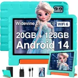 ZIOVO Kinder Tablet 10 Zoll Android 14, 20 GB RAM+128GB ROM(TF 1TB), WiFi 6, Octa-Core, Widevine L1, Kindersicherung, 6000mAh, BT 5.0, GMS Zertifiziert Mit Eva Case - Grün