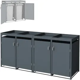 ML-Design Mülltonnenbox 4er mit Pflanzdach für 4 Mülltonnen, 240L 264x80x124cm Anthrazit, Stahl,