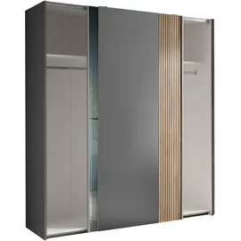 SchlafKONTOR Schwebetürenschrank - graphit-Karlstad Eiche - 2 Kleiderstangen - 170 cm