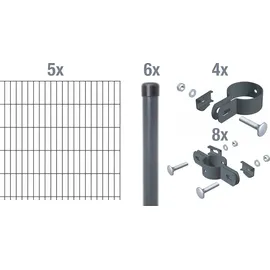 GAH Alberts Alberts Doppelstabmattenzaun Rundpfosten, Höhe 100 cm, Länge 10 m, anthrazit - Grau