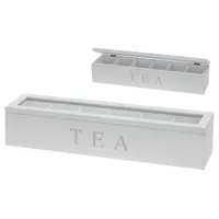 Huismerk Rechteckige Teebox aus Holz, transparent, 6 Fächer, Weiß