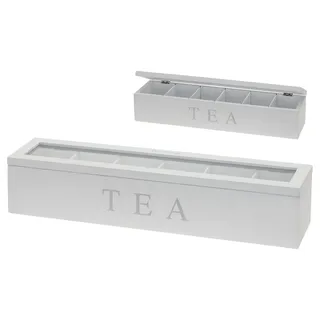 Huismerk Rechteckige Teebox aus Holz, transparent, 6 Fächer, Weiß 267894