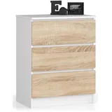 Akord Kommode 60 x 77 x 40 cm Weiß / Sonoma Eiche