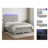 vidaXL Boxspringbett mit Matratze & LED Hellgrau 140x200 cm Stoff