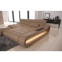 Sofa Dreams Ecksofa Leder Sofa Ledercouch Concept L Form kurz Ledersofa, Couch, mit LED, Designersofa mit ergonomischer Rückenlehne beige|goldfarben