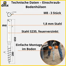 DMX Zaunpfosten 68 x 650 mm Silber/Stahl