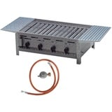 BSR-Grillen 4-flammiger Profi Gasgrill aus Edelstahl, stufenlos regelbar, Gasbräter, Gastrogrill, Gastrobräter mit Gasschlauch und Druckminderer (18,0 kW | verchromter Grillrost +Ablagen)