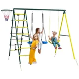 Outsunny Kinderschaukel-Set, Schaukelgerüst mit Basketballkorb, Kletterleiter,