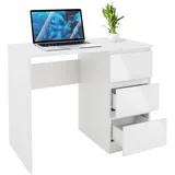 ML-Design Schreibtisch mit 3 Schubladen, 90x76x50 cm, Weiß, Schubladenfronten in Hochglanz, viel Stauraum, Arbeitstisch Bürotisch Computertisch Homeoffice