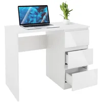 ML-Design Schreibtisch mit 3 Schubladen, 90x76x50 cm, Weiß, Schubladenfronten in Hochglanz, viel Stauraum, Arbeitstisch Bürotisch Computertisch Homeoffice