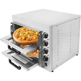 3000W Kommerzieller Edelstahl Pizzaofen, 50-350°C 2-Etagen Pizza-Backofen mit Cordierit Stein für Haushaltsküchen, Restaurants, Pizzerien und Bäckereien