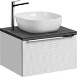 Lomadox Waschtischunterschrank 60 Cm Mit 42 Cm Keramikbecken Larciano-56 In Weiß Gerillt Mit Sherman Oak Eiche Anthrazit, B/h/t Ca. 60/56,7/46 Cm