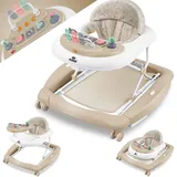 KIDIZ® 4in1 Lauflernhilfe Babywalker Spiel- und Lauflernwagen Gehfrei Schaukelfunktion Babywippe mit Rollen, Licht, Musik,Spielecenter Esstisch Laufstuhl Laufhilfe babys ab 6 Monaten Klappbar Khaki