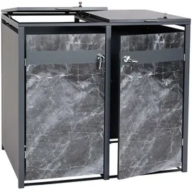 Proregal Mülltonnenbox 2er 117x132x80cm Anthrazit Marmor-Optik dunkel