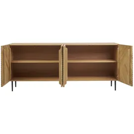 miliboo Design-sideboard aus hellem, massiver Eiche mit Gravur und schwarzem Metall, 4 Türen, B180 cm Archipel