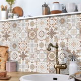 Fliesenaufkleber Beige Braun Marokko Klebefliesen Pvc Deko Mosaikfliesen Wasserdicht Und Ölbeständig Küchenrückwand Folie Fliesenaufkleber Bad Klebefolie Leicht Zu Reinigen 10x10cm/24 Stück