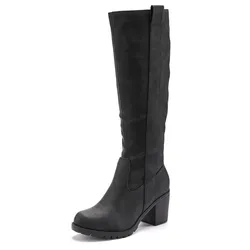 Weitschaftstiefel, Stiefel, Stiefelette, langer Stiefel, Blockabsatz, Cowboy Stil VEGAN, Gr. 41, schwarz, , 77585257-41