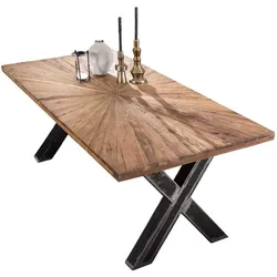 Esstisch 'Vanaja' 180x100 cm, Teak/Used-Look Massivholz, Metall Teak
