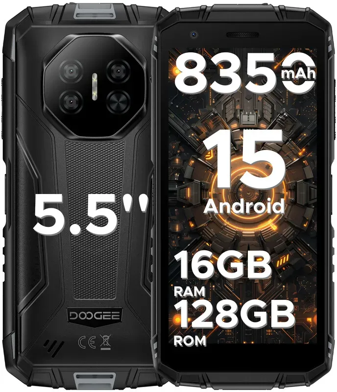 DOOGEE Fire 3 Pro Robustes Smartphone – 5,5'' HD+ Display, Android 15, T7200 Octa-Core Prozessor, 16 GB RAM (4+12 GB) + 128 GB Speicher, 8350 mAh Akku, 16 MP Kamera, Gemini AI, IP68/IP69K/MIL-STD-810H