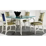 Casa Padrino Luxus Barock Esstisch mit Glasplatte Weiß / Silber - Verschiedene Größen - Edler Esszimmertisch im Barockstil - Barock Esszimmer M...