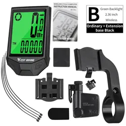 WEST BIKING Fahrradcomputer, kabelloser Tachometer, Kilometerzähler, wasserdicht, LCD-Hintergrundbeleuchtung, Radfahren, MTB 2 schwarz