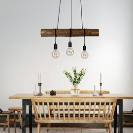 Spot-Light Hängelampe Esstisch Pendelleuchte schwarz Wohnzimmerlampe Holzbalken, Hängeleuchte 3-flammig Landhaus Höhenverstellbar, Metall, E27, Lxbxh 65x8x140 cm