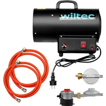 Wiltec Gasheizgebläse 15 kW + Gasdruckminderer + Heizlüfter schwarz