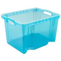 keeeper Aufbewahrungsbox mit integrierten Griffen, Größe: M, 35 x 27 x 21 cm, 13,5 l, Franz, Blau Transparent