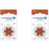 everActive 6 Stück, Hörgerätebatterien, hohe Leistung, Zink-Luft-Batterien, 1 Blisterkarte, 4-jährige Haltbarkeit, braun, Ultrasonic PR41, EVHAB312 (Packung mit 2)