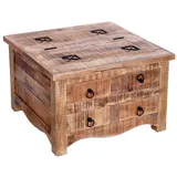 Quadratischer Couchtisch Loden 70 Cm Aus Massivem Mangoholz Mit Truhe Und 4 Schubladen – Industriestil