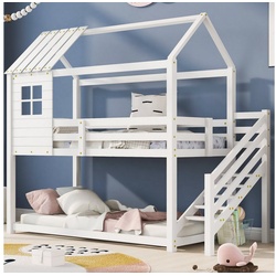 LBF Etagenbett »Baumhaus Kinderhochbett mit Leiterschrank und Lattenrost« (90 x 200 cm Kinderbett), weiß
