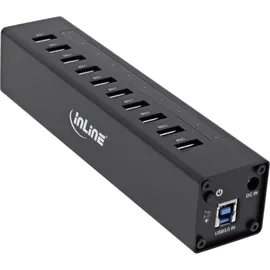 InLine USB 3.0 Hub, 10 Port, Aluminiumgehäuse, schwarz, mit 4A Netzteil