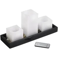 Britesta Wachs-LED-Kerzen: Feng-Shui-Dekoration: LED-Echtwachskerzen auf Holztablett (Kerzen mit Fernbedienungungen, Batterie mit Fernbedienung, Fernbedienungen)